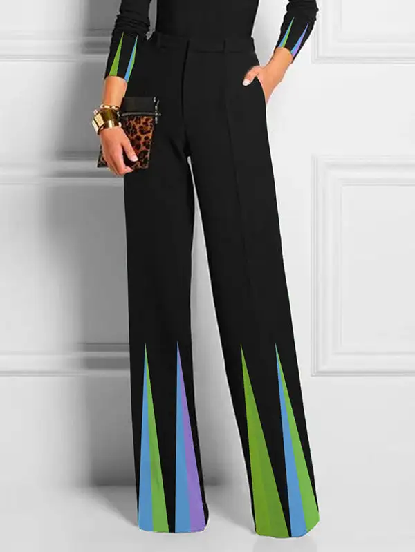 Women's Loose Fit Pocket Printed Patchwork Pants