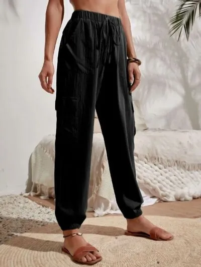 Drawstring Pocketed Cargo-Detail Jogger Pants