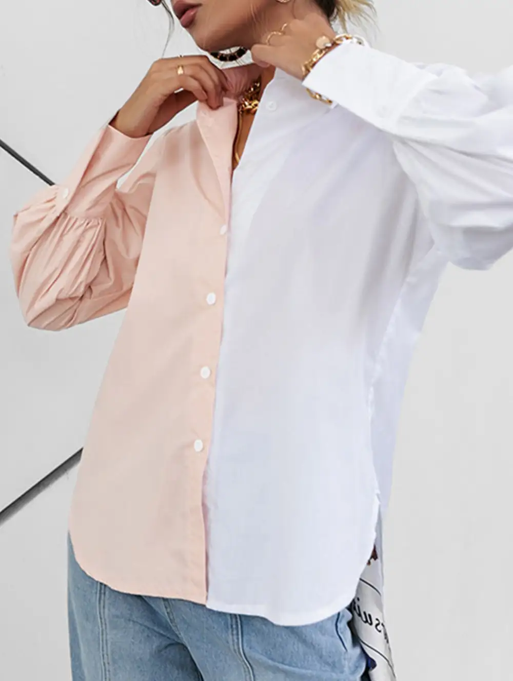 Simple Patchwork Contrast Detail Shirt