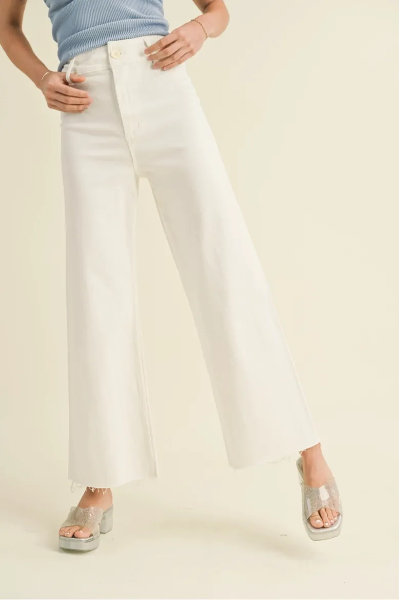 Cream High Waist Wide Leg Denim Pants
