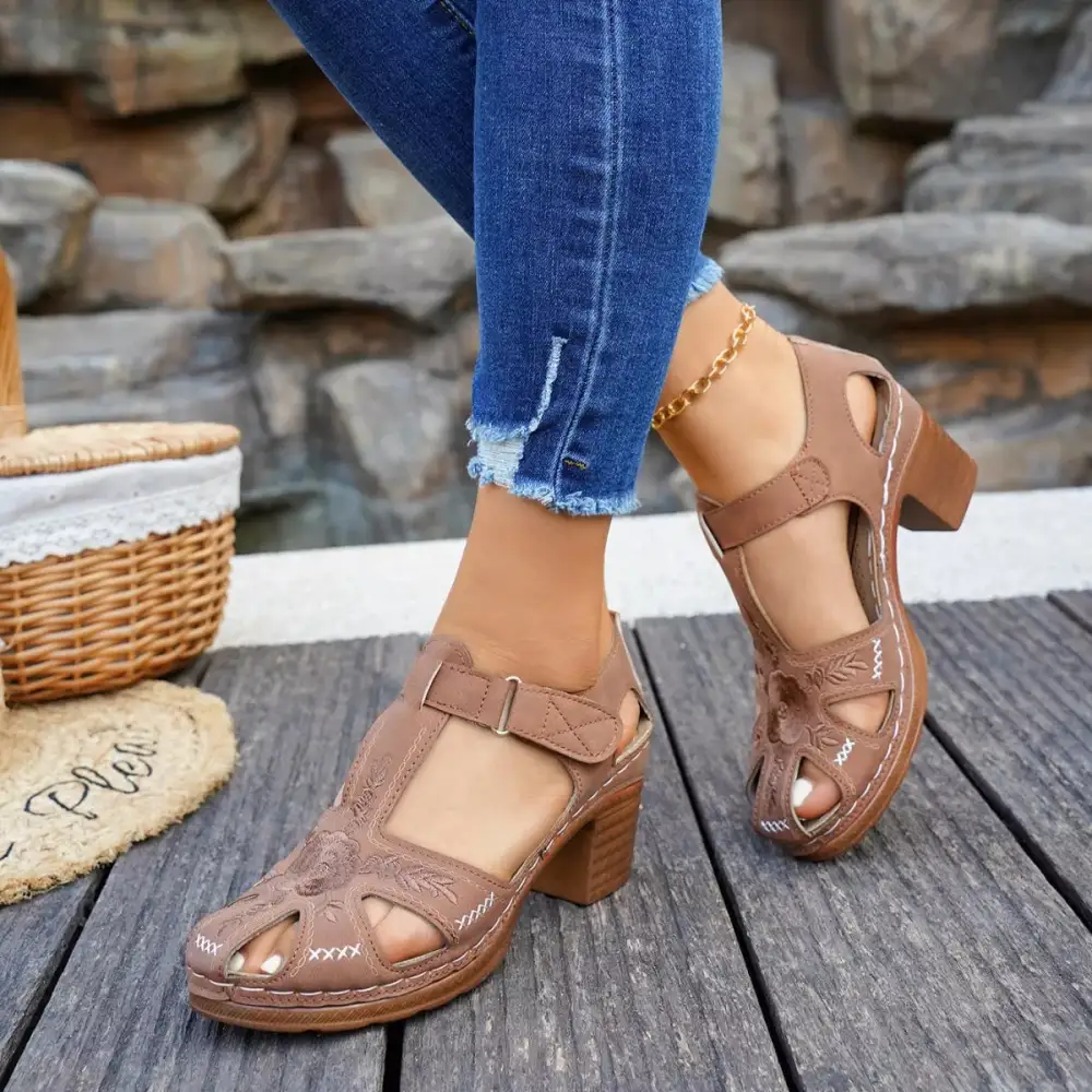 Cutout Block Heel Sandals