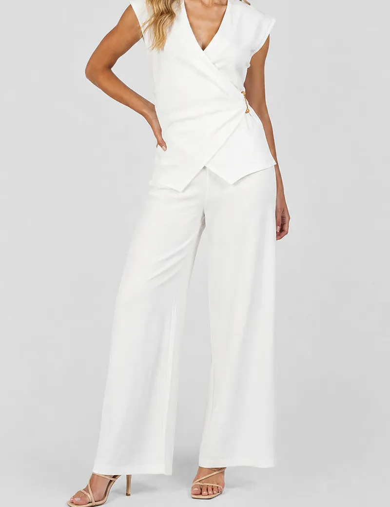 Solid Color Elastic Waist Wide Leg Pants