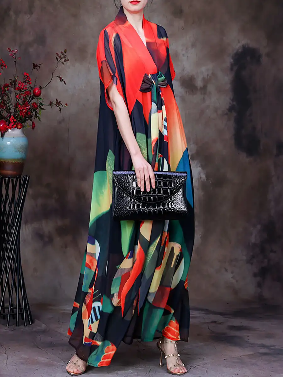 Women Retro Lining And Dress Two Pieces Set