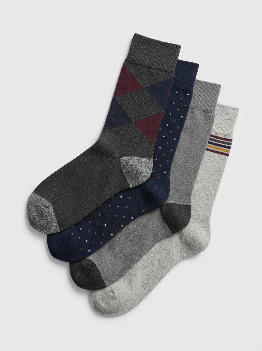 Everyday Argyle Striped Fit Men's Four Pair Socks