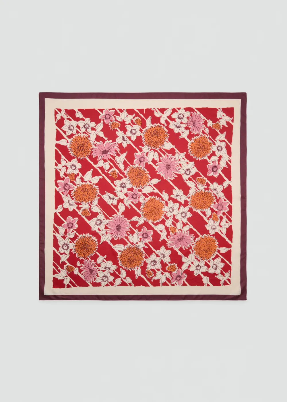 Casual Style Pink Floral Satin Scarf