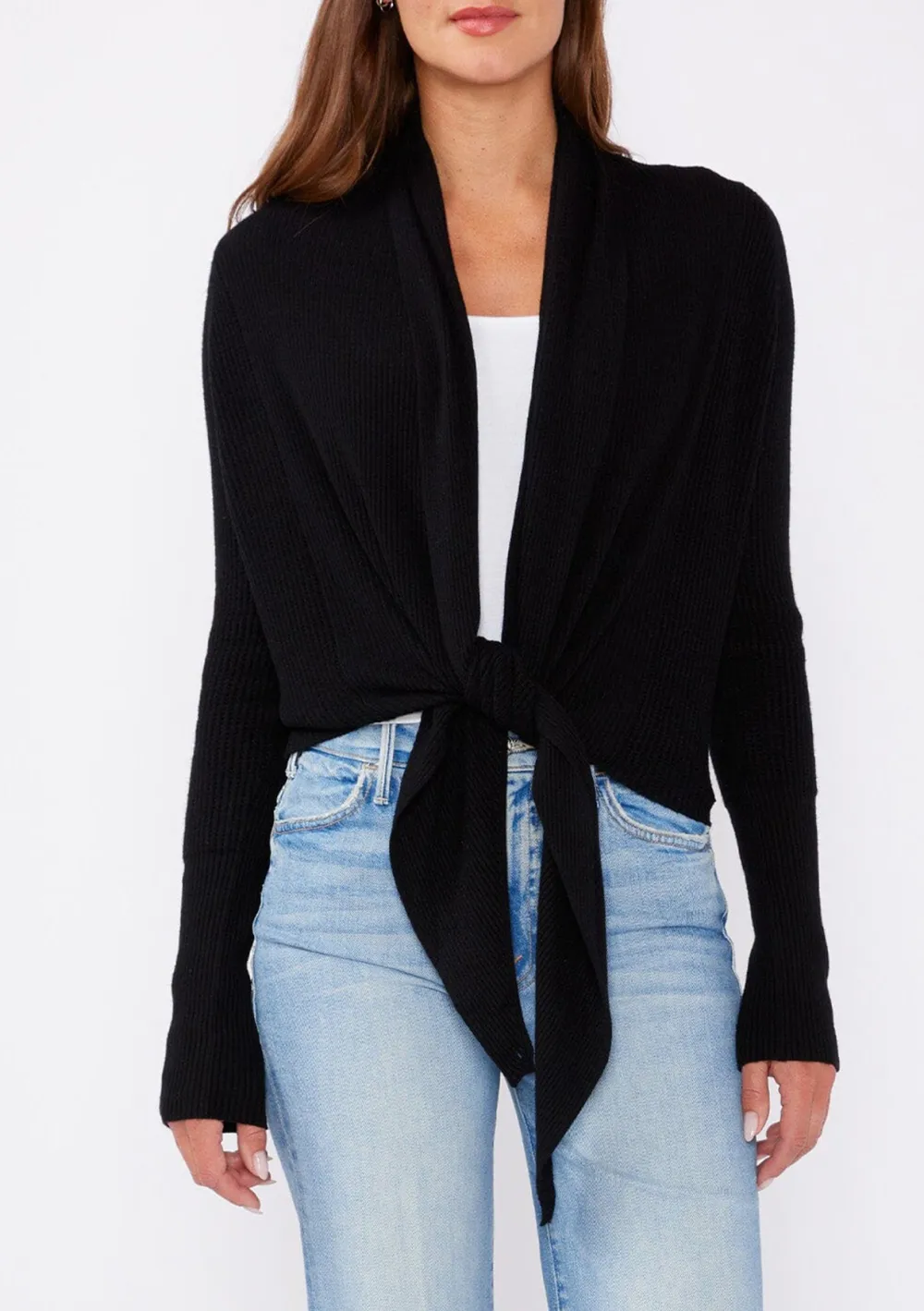 Ribbed Tie Front Long Sleeve Cardigan