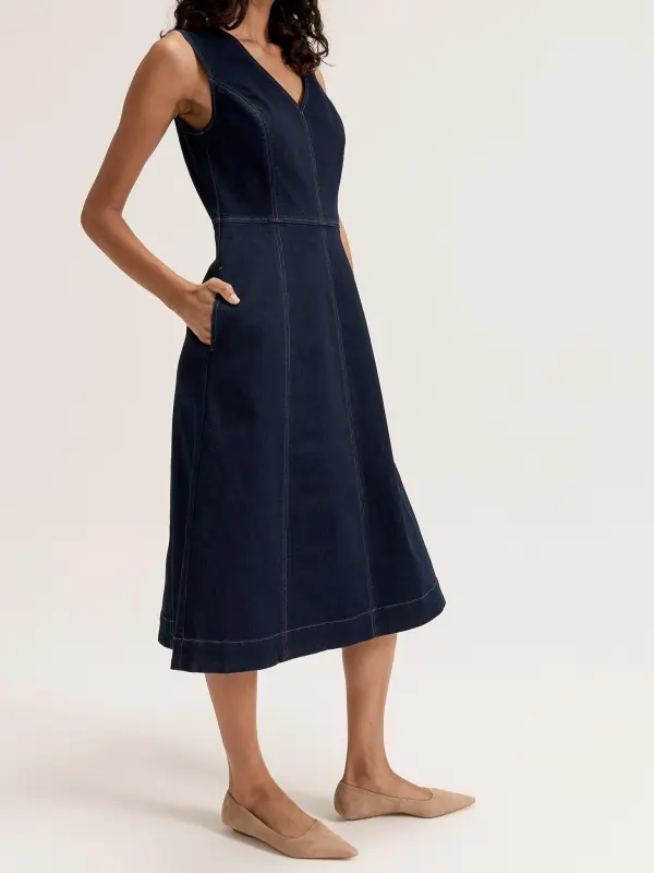 V Neck Sleeveless Denim Dresses
