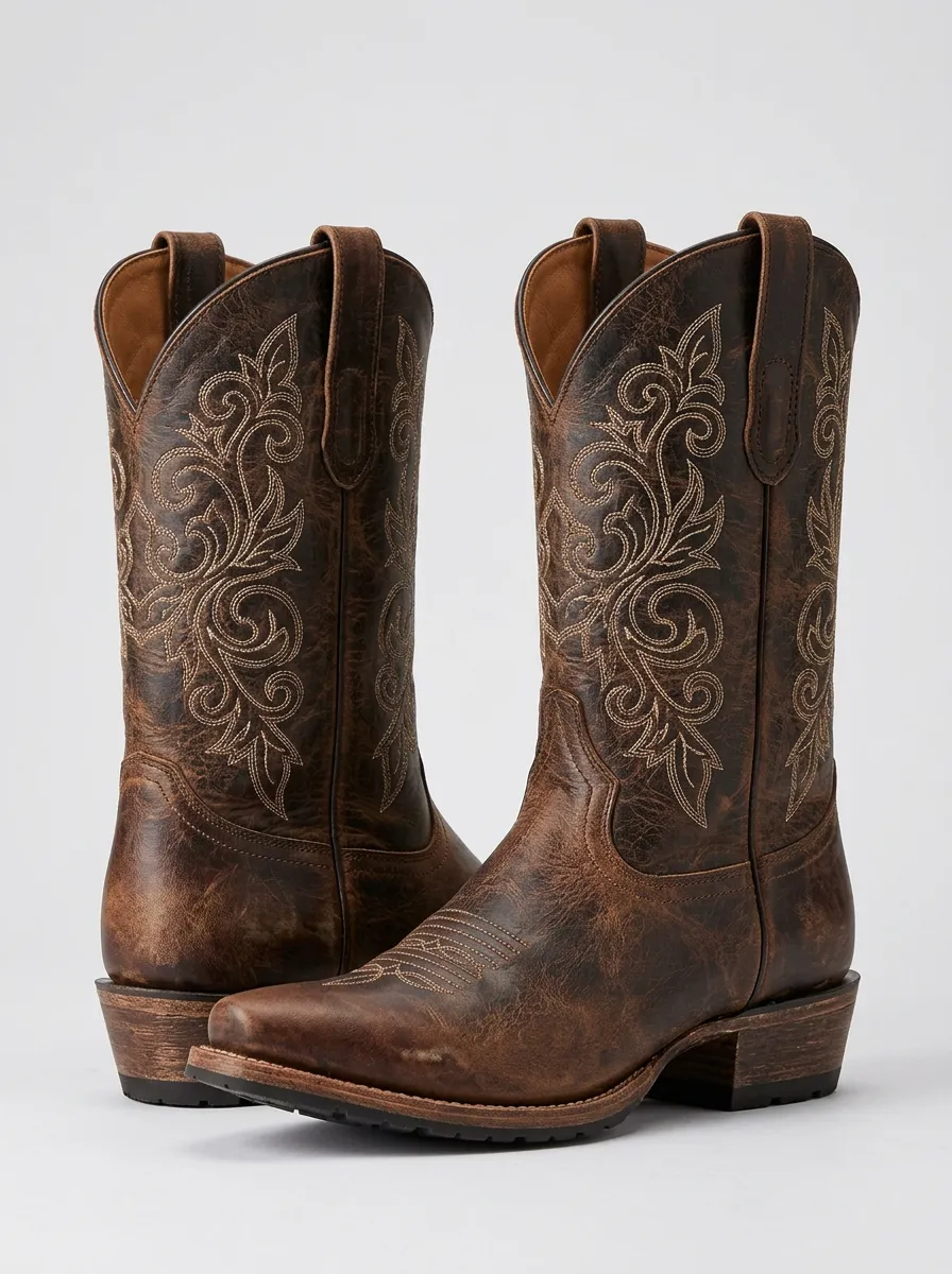 Men's Western Heritage Floral Embroidered Look Western Cowboy Boots