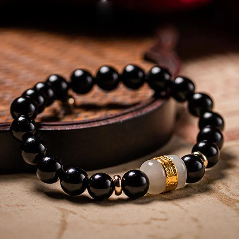 Obsidian Jade Padme Hum Couple Bracelet