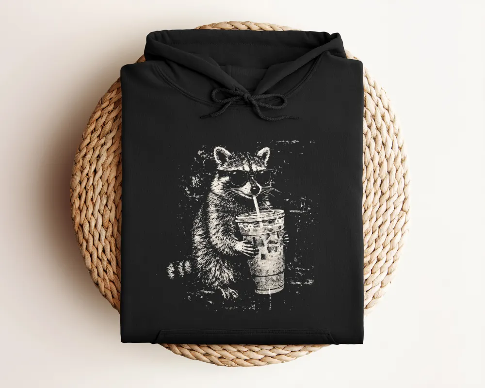 Raccoon Coffee Graphic Pullover Hoodie