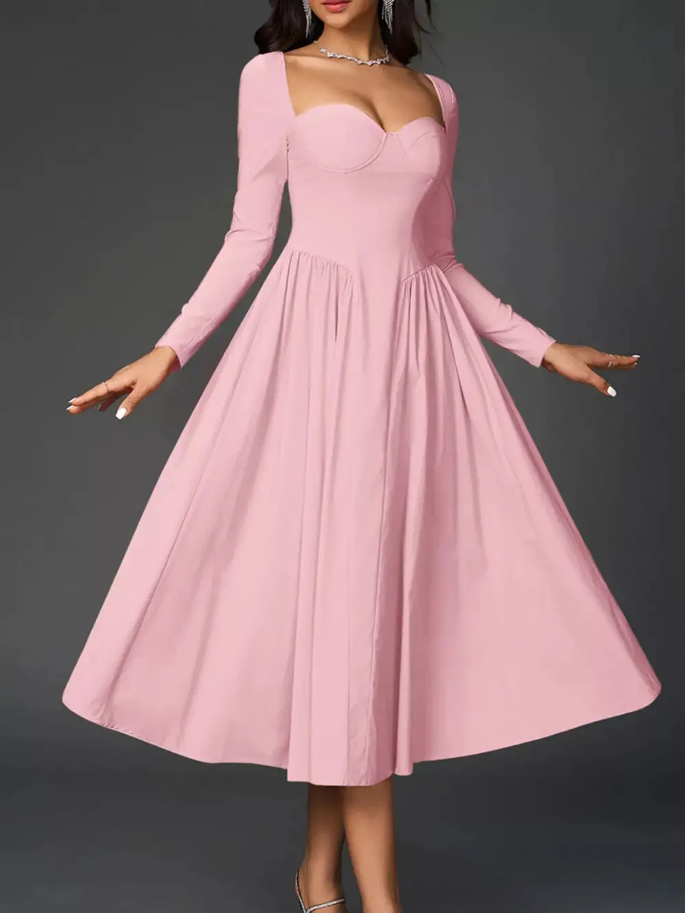 Long Sleeve Maxi Tie Detail Dress