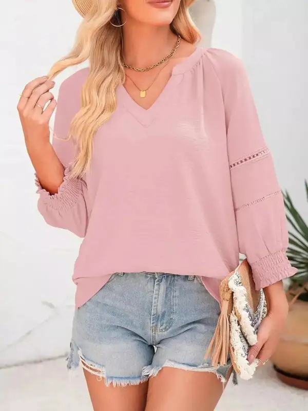 Smocked Long Sleeve Blouse