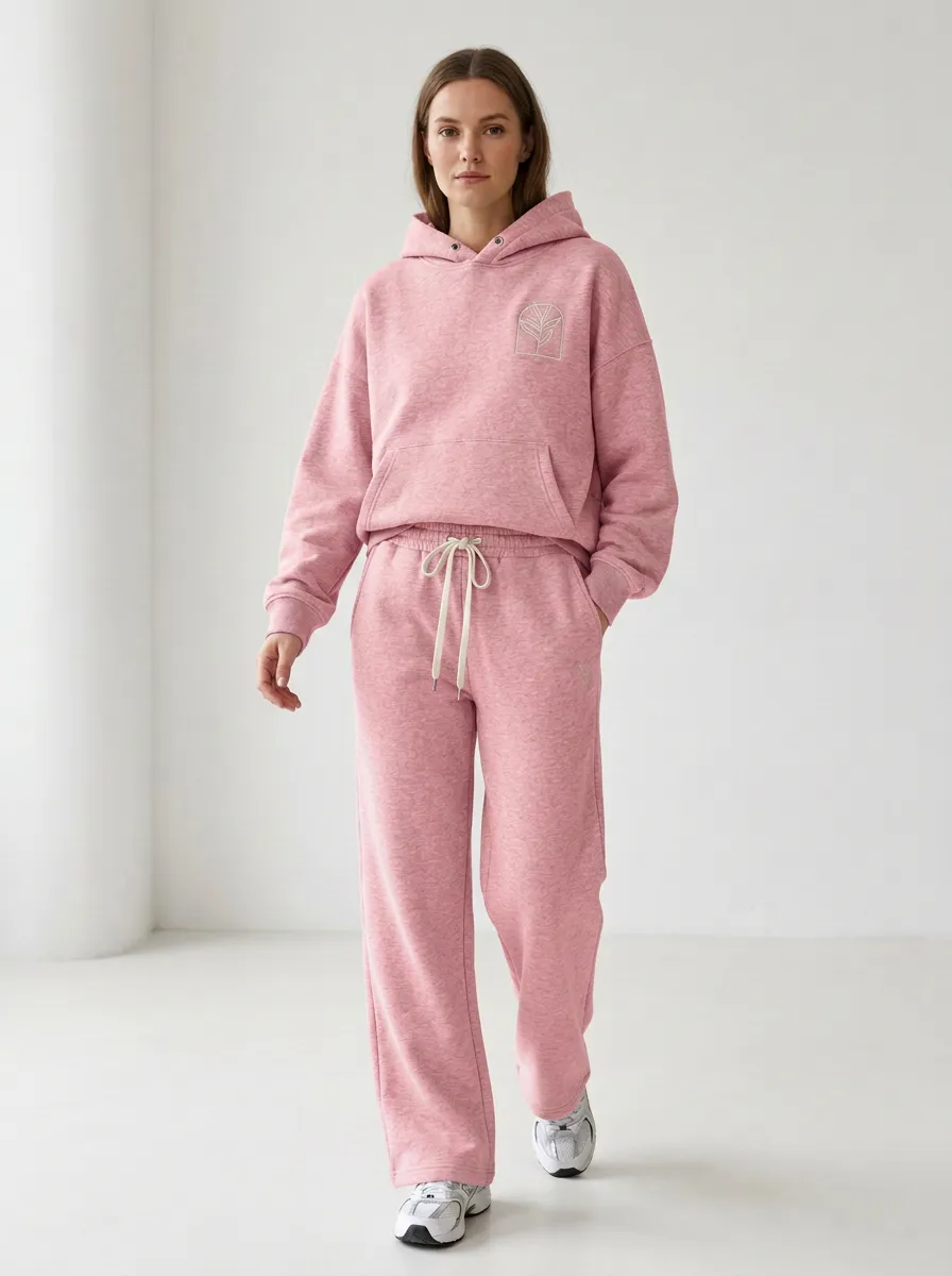 Women's Minimalist Botanical Line Art Printed Hoodie Sweatpants Set