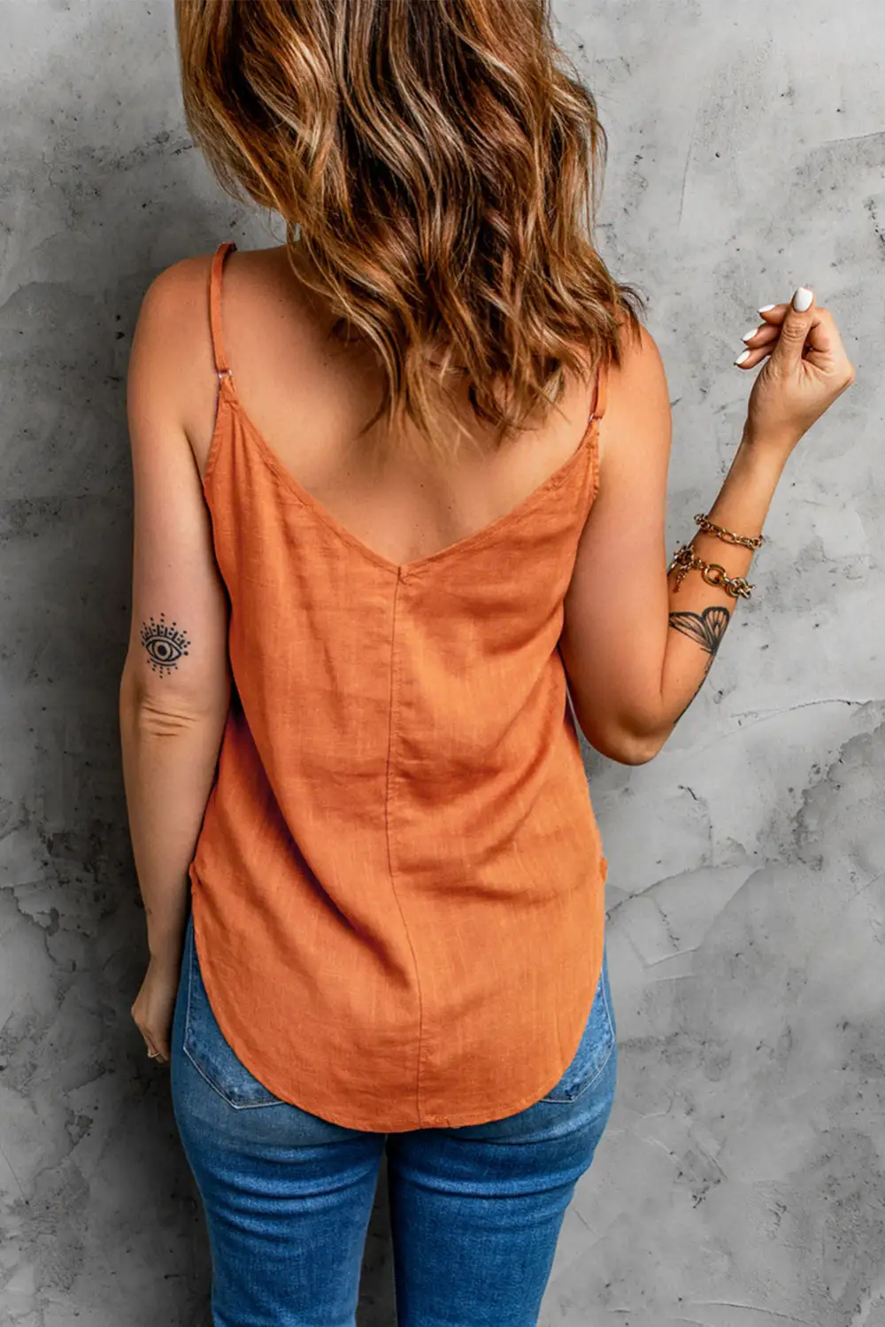 Buttons Front Spaghetti Straps Tank Top