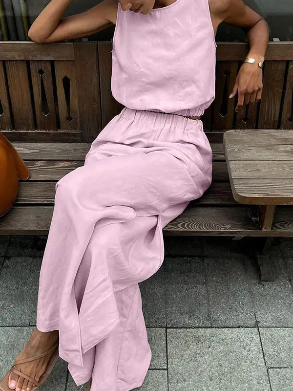 Relaxed Stretch Waist Vest And Pants Set