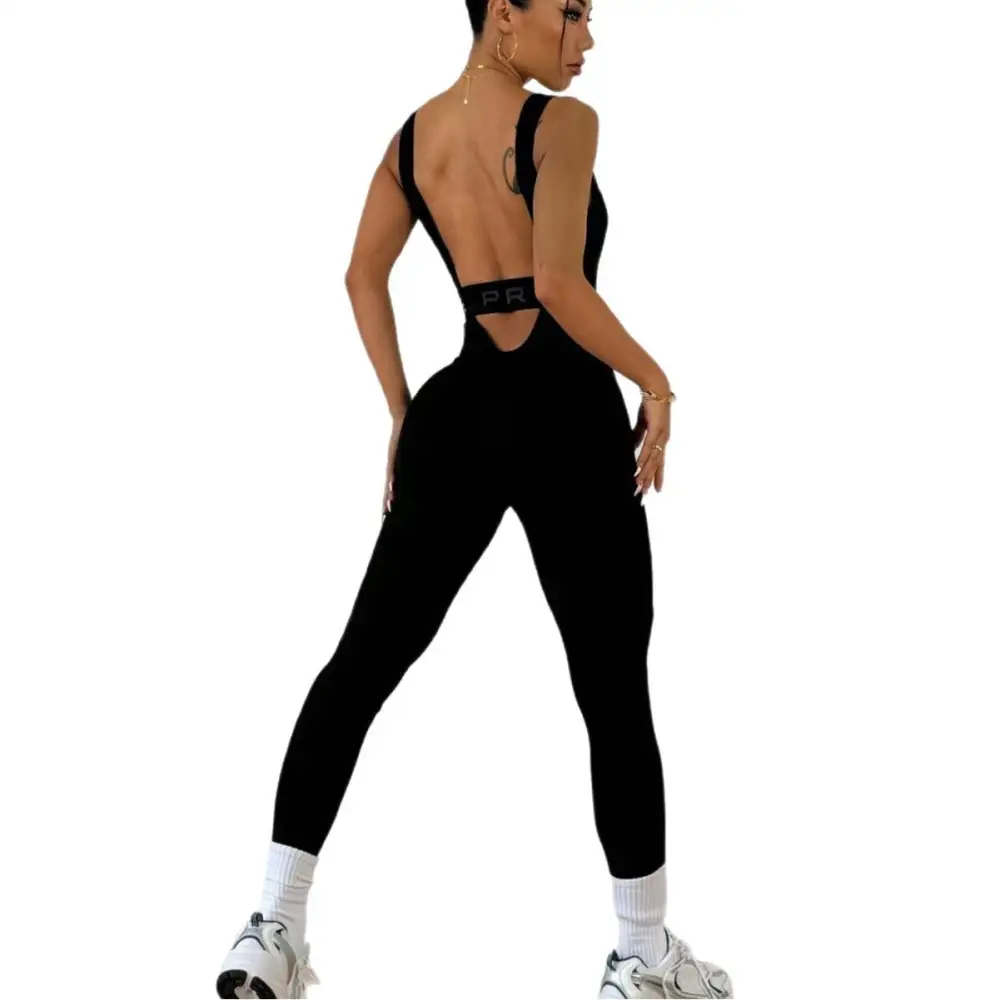 Sporty Crisscross Backless Fitness Jumpsuit
