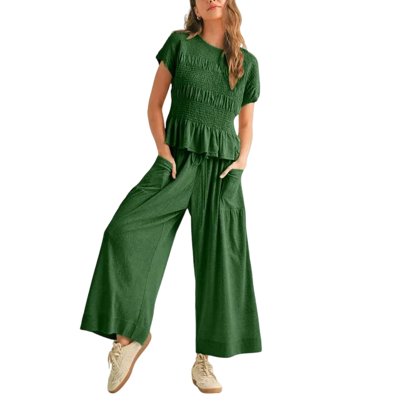 Women’s 2-Piece Smocked Top & Wide-Leg