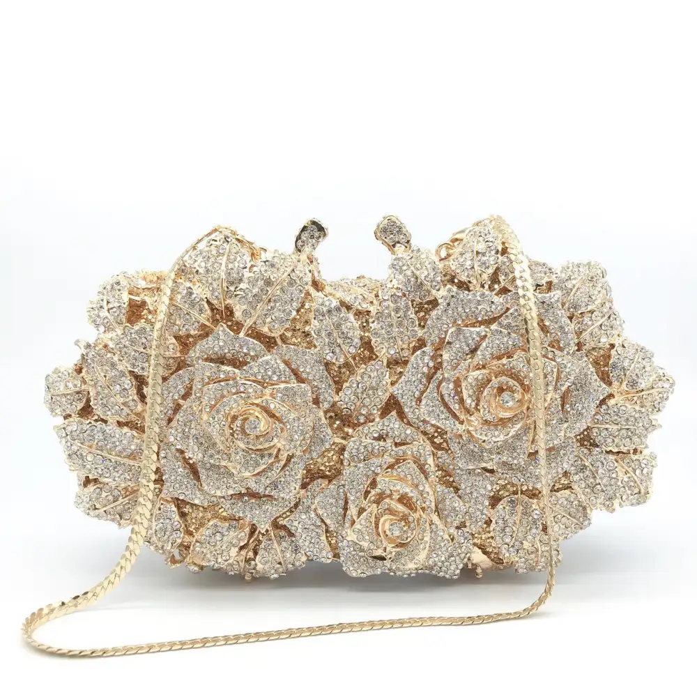 Rhinestone Floral Box Clutch Bag