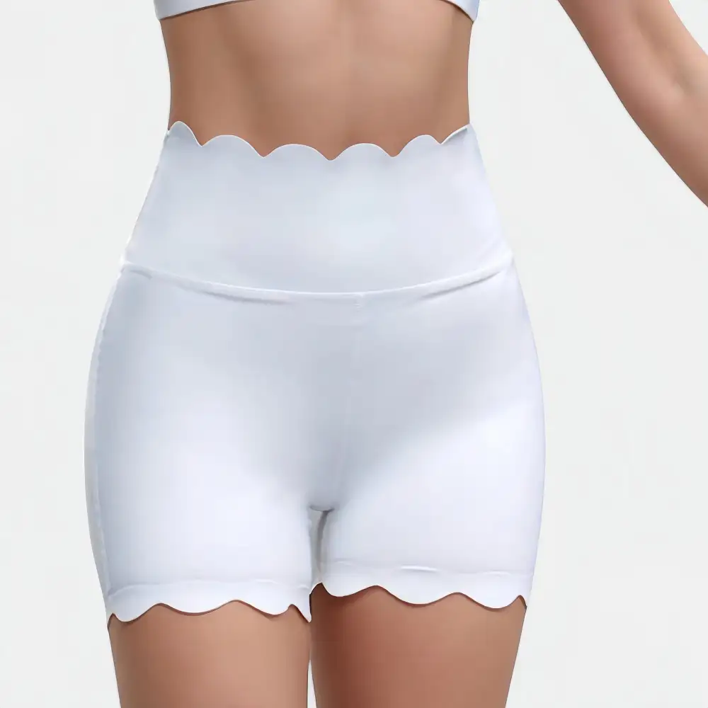 High-Waist Seamless Stretch Scalloped Athletic Shorts