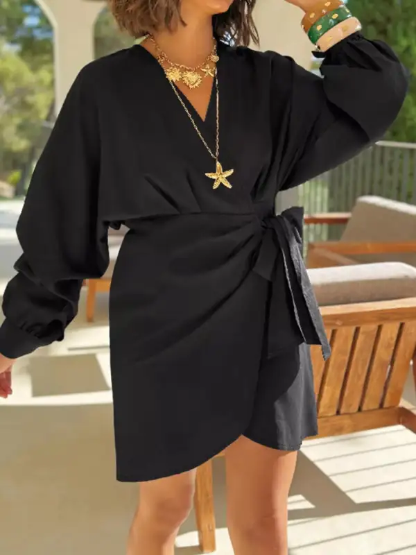 Wrap Long Sleeve Mini Dress