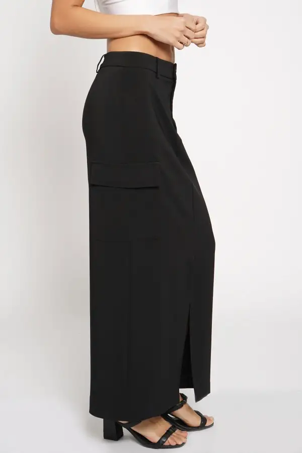 Cargo Front Slit Midi Skirt