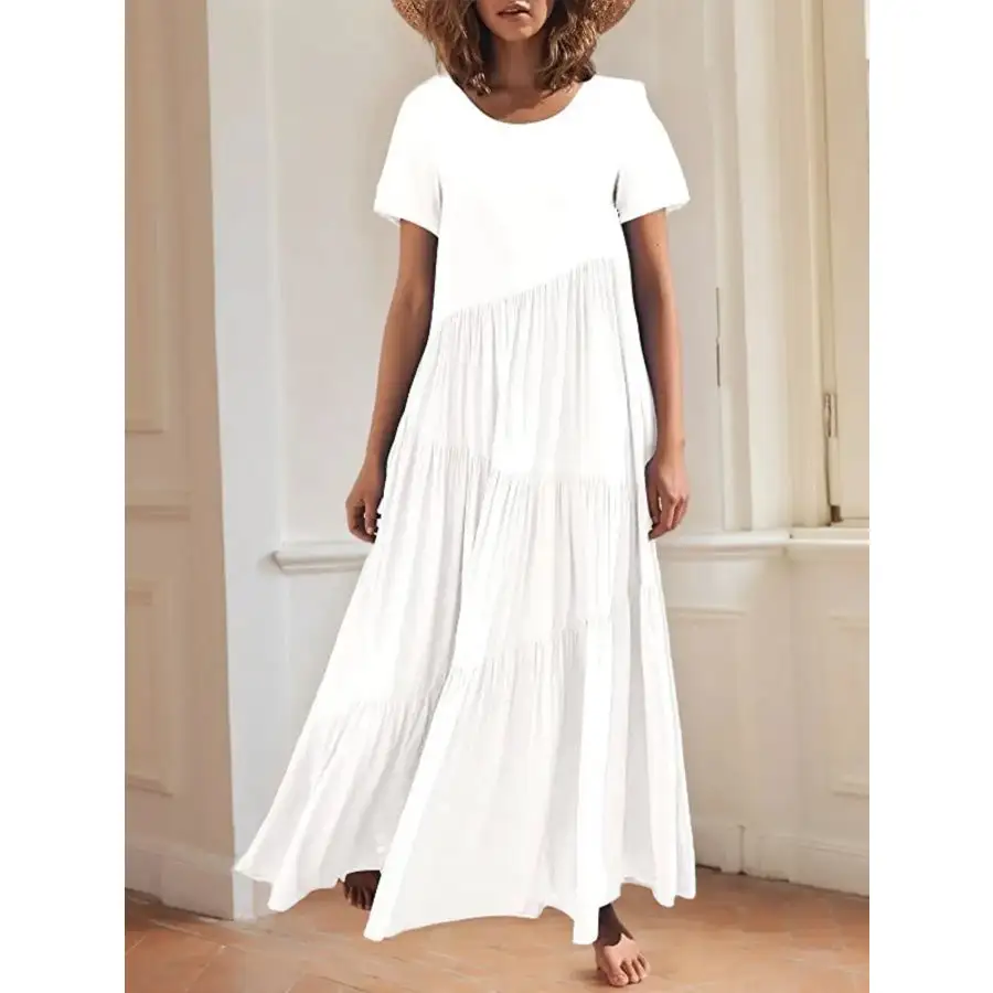 Round Neck Tiered Ruffle Maxi Dress