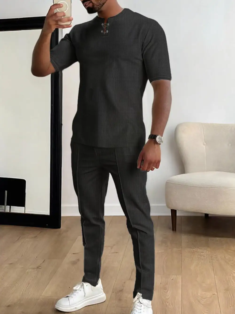 Men's Full Size Casual Short Sleeve Top and Pants Set