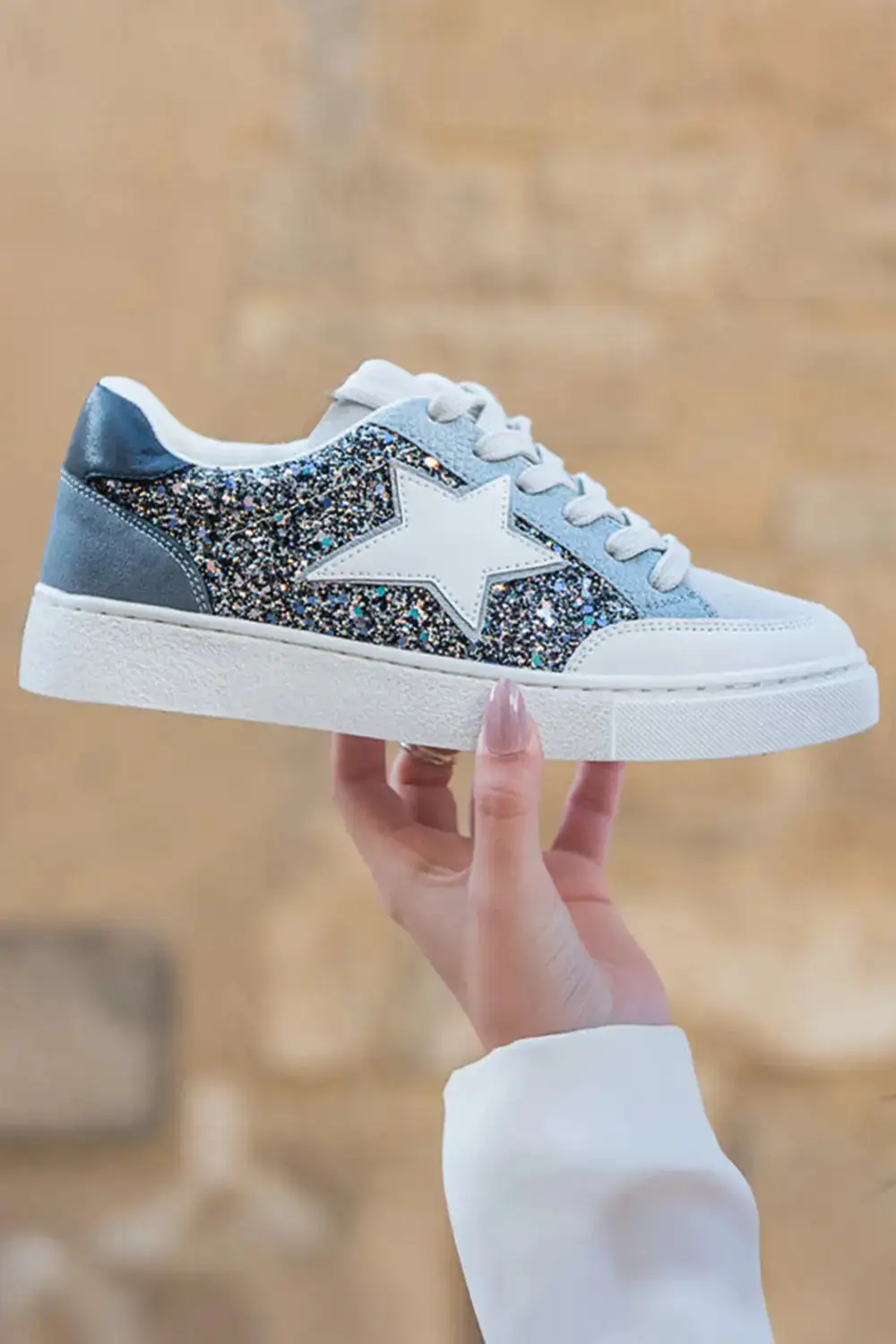 Sequin Star Patch Lace-Up Sneakers
