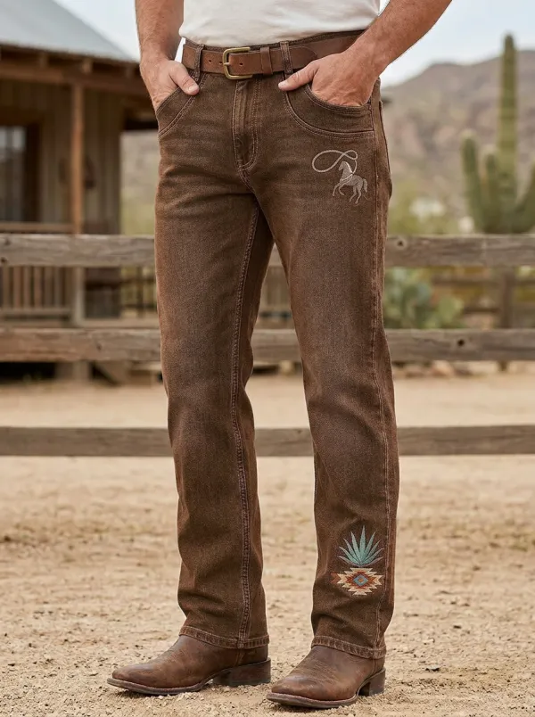Men's Classic Western Cowboy Horse Southwestern Jeans