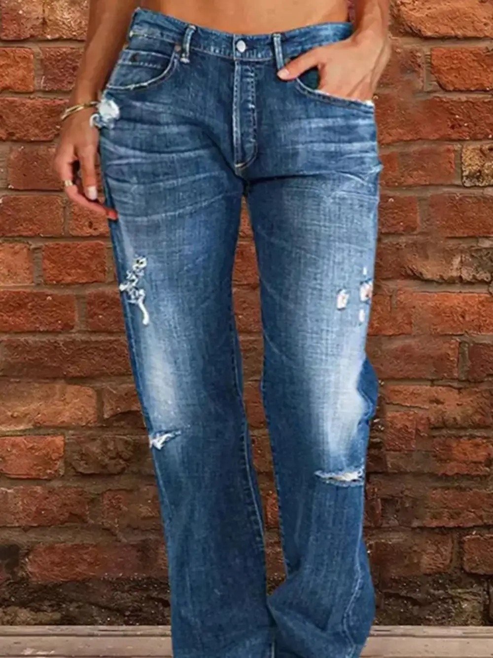Balanced Raw Hem Distressed Denim Jeans