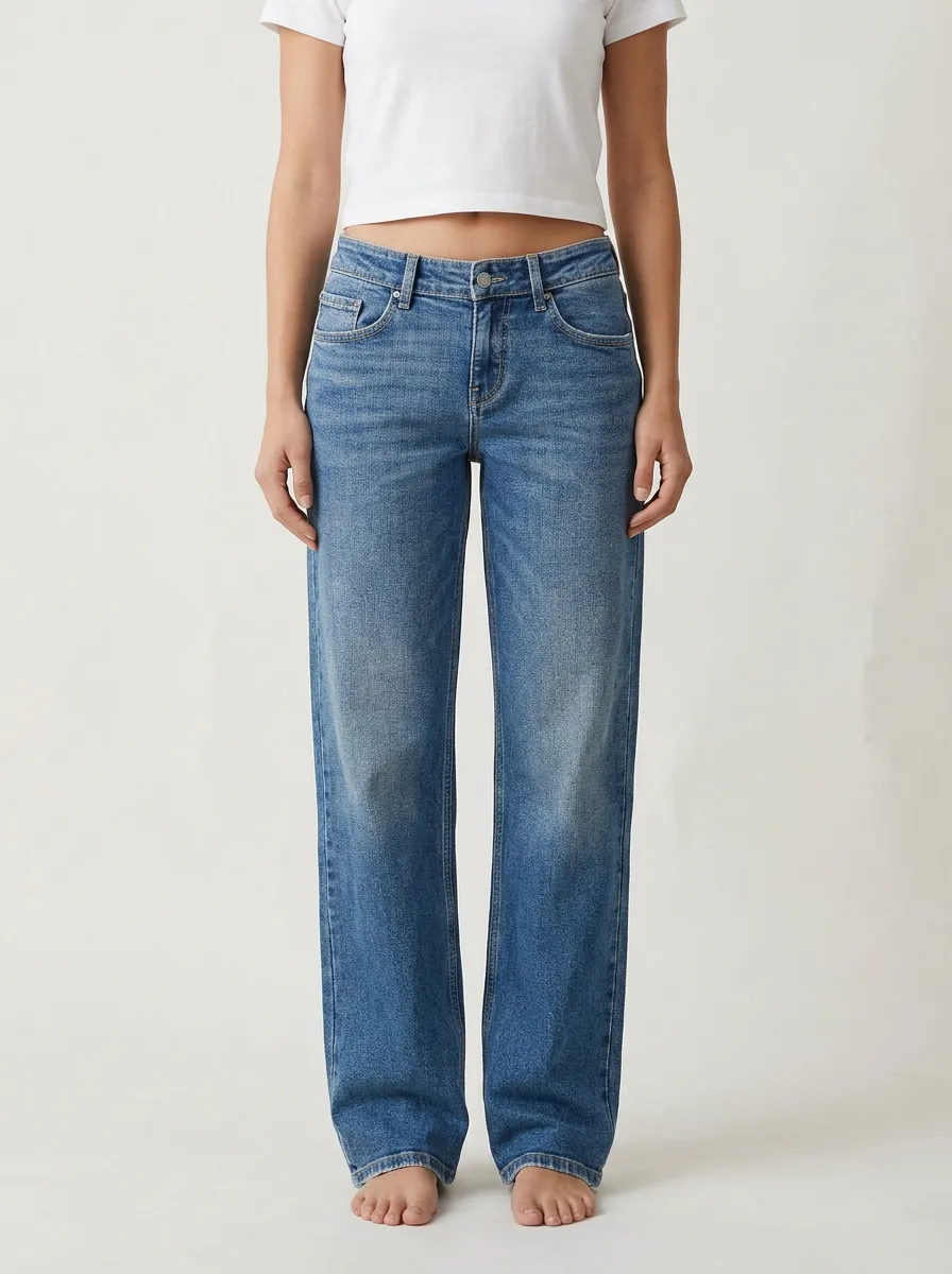 Women's Relaxed Washed Straight-Leg Denim Jeans