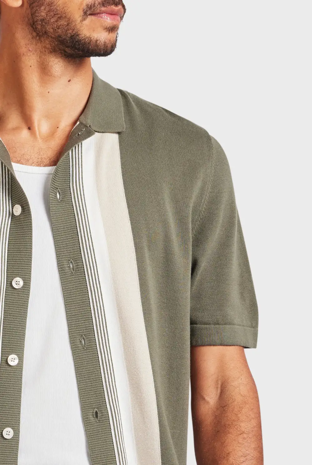 Smoke Pine Contrast Stripe Knit Shirt