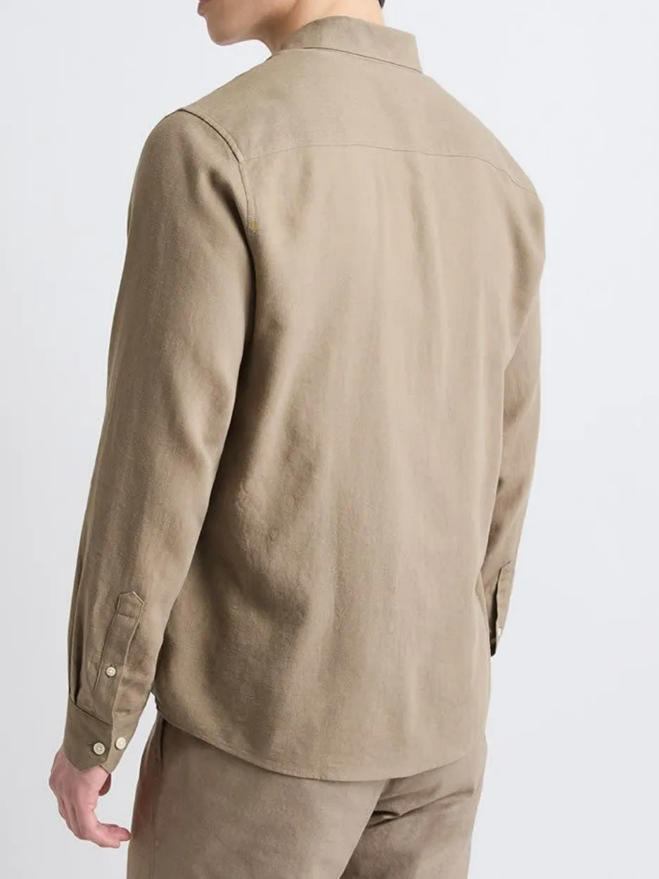 Khaki Long Sleeve Button Down Shirt With Pocket