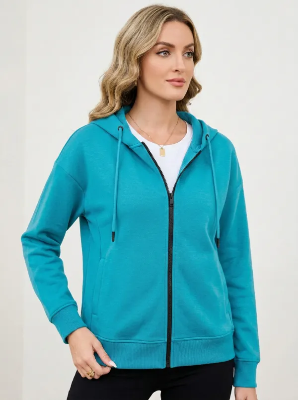 Plain Zip-Up Women's Zip-Up Hooded Jacket