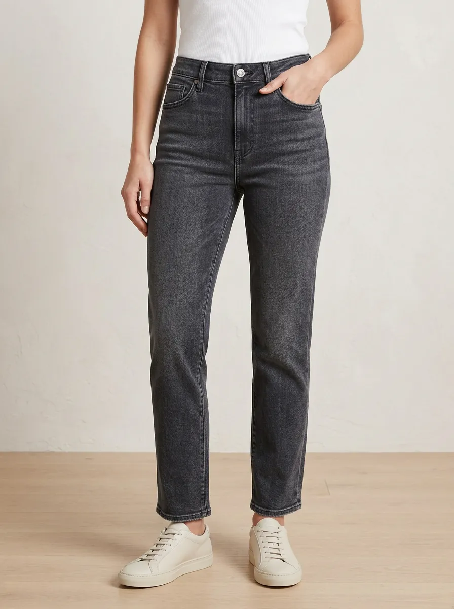 Straight Jeans with Straight Leg High Waist Detail