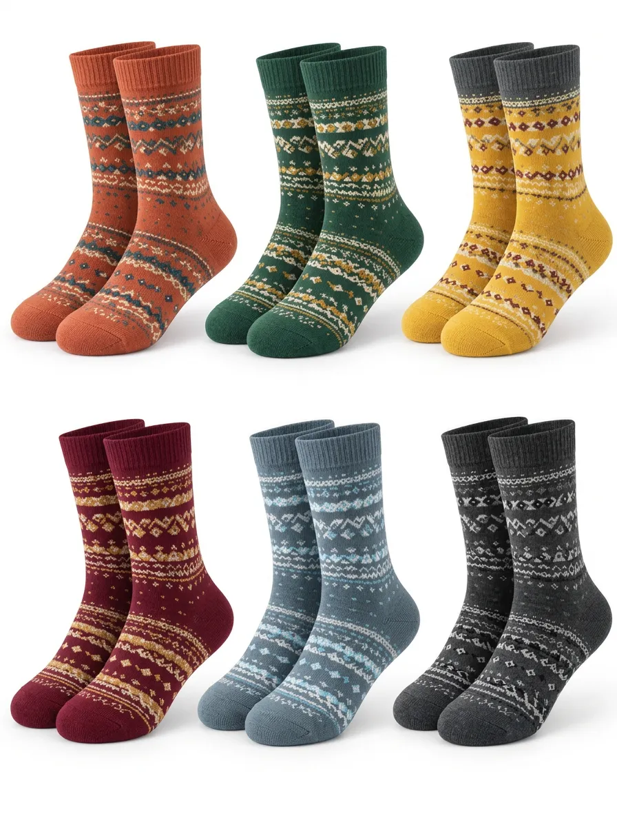 Unisex Decorative Nordic Inspired Crew Sock Multipack
