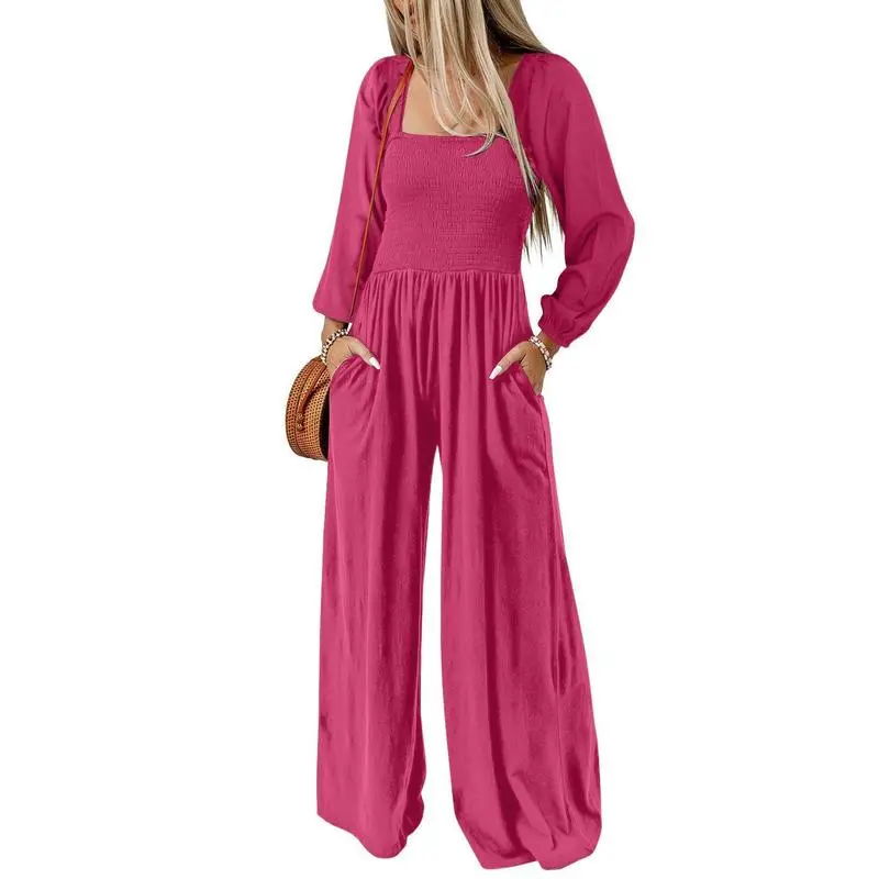CLEARANCE SALE  Women's Casual Loose Overalls Jumpsuits One Piece Long Sleeve Wide Leg Long Pant Rompers With Pockets Plus Size Packge Suit