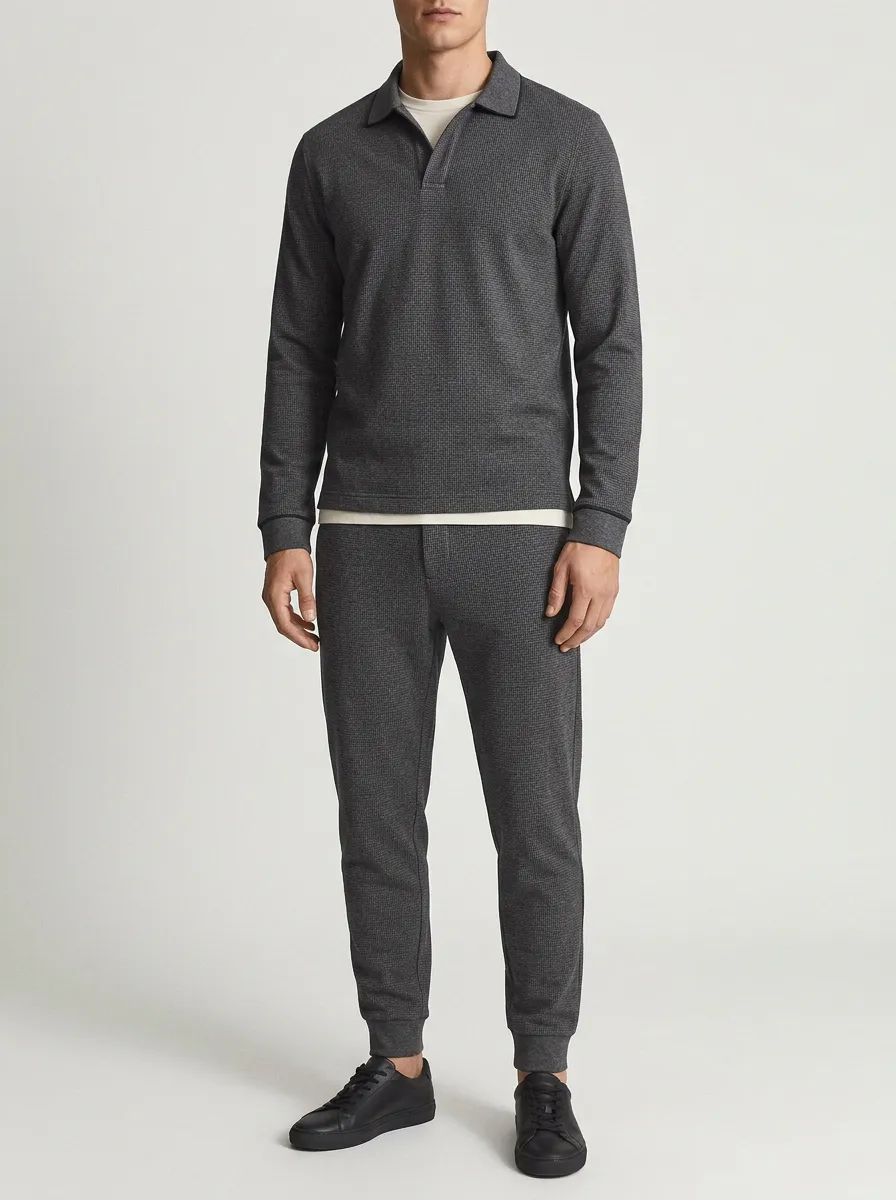 Men's Modern Textured Minimal Polo Shirt and Pants Set