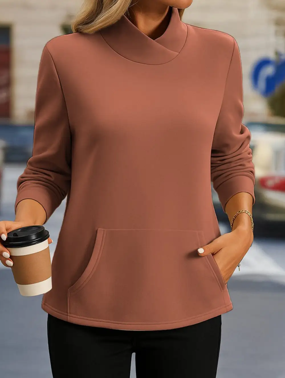 Stand Collar Long Sleeve Pullover Sweatshirt