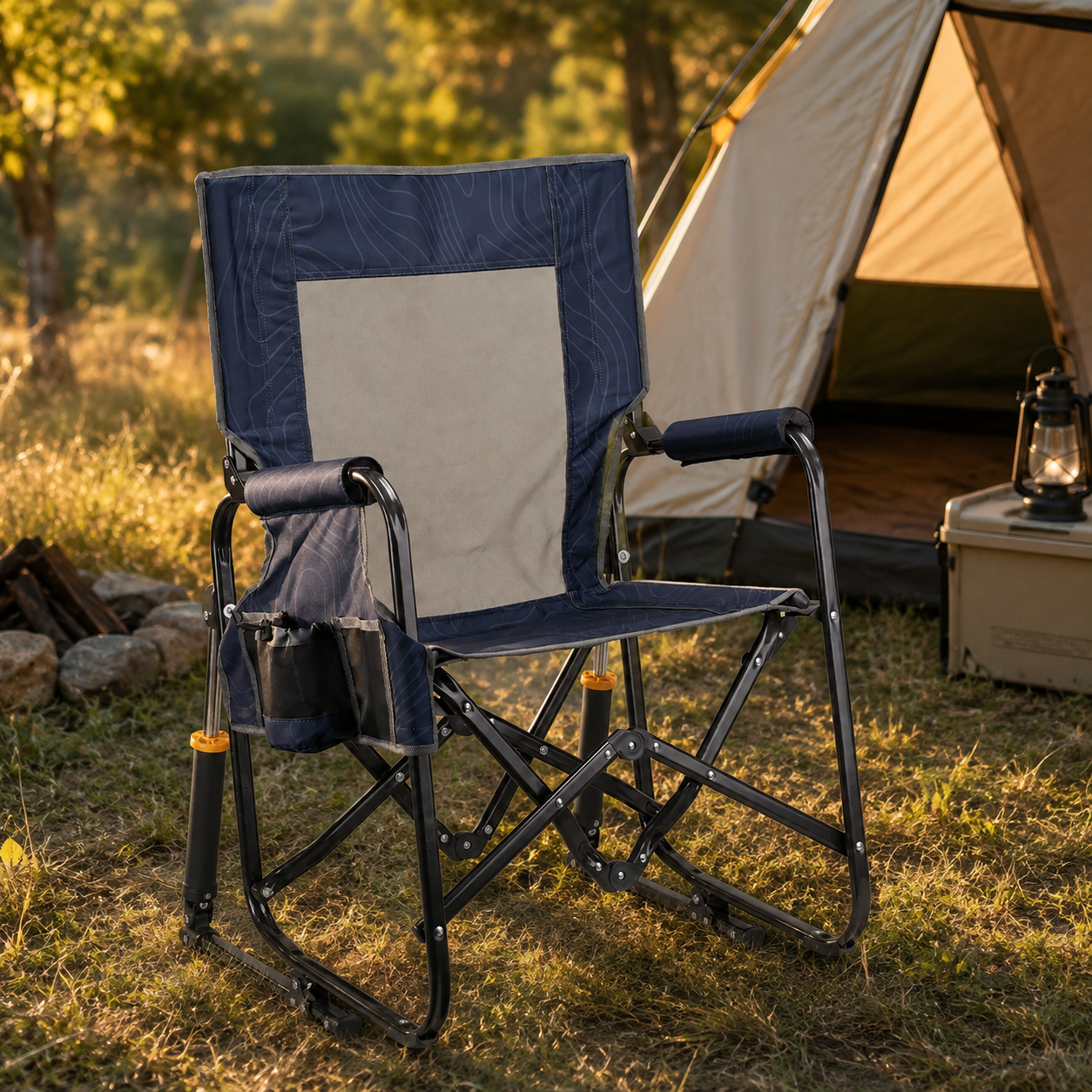 Folding rocking chair used outdoors