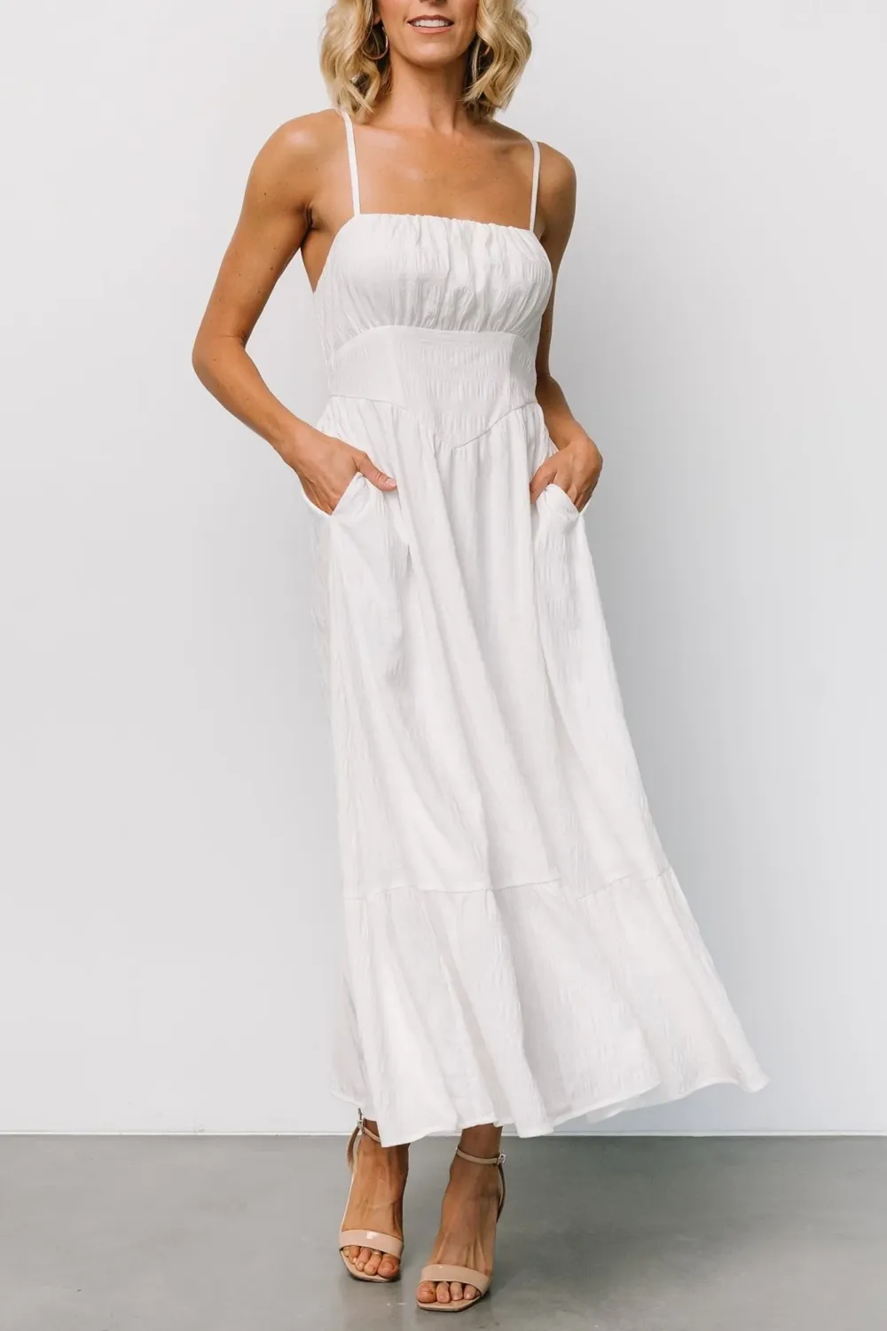 Simple Solid Color Flowing High Waist Dress