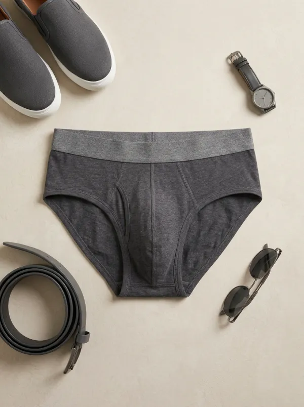 Men's Charcoal Grey Solid Color Minimalist Printed Briefs