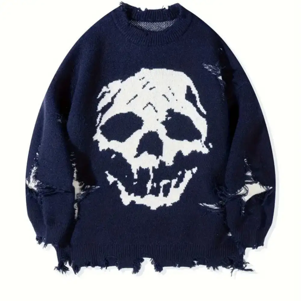 Distressed Skull Knit Sweater