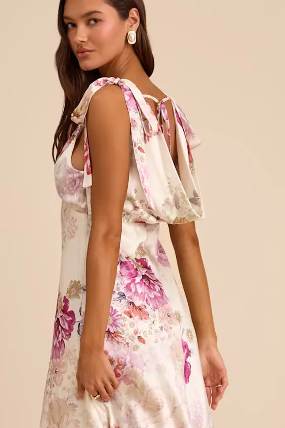 Zoella Pale Mint Floral Satin Tie-Strap Midi Dress