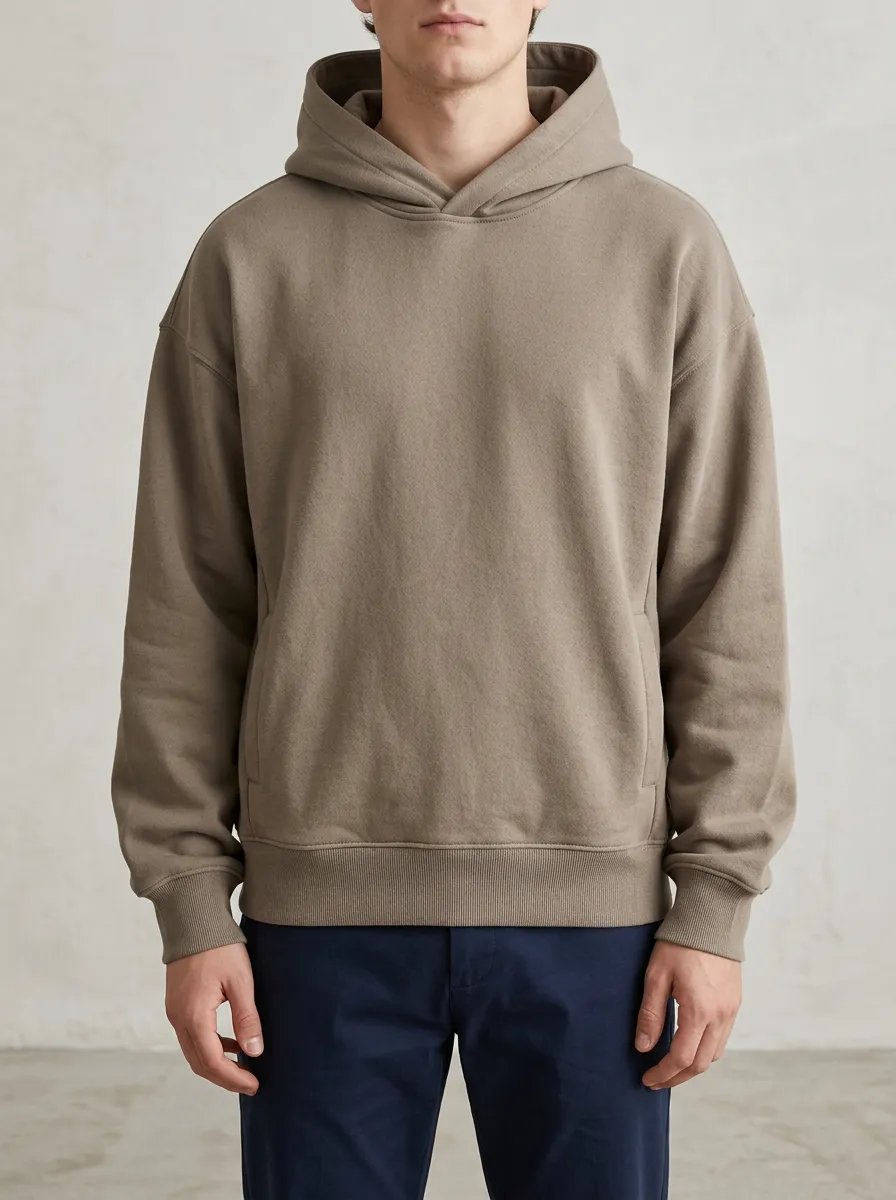 Men's Minimalist Solid Taupe Plain Pullover Hoodie