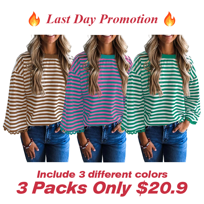 🔥Direct Factory Price - Women's Sweater Crewneck Striped Knit Pullover