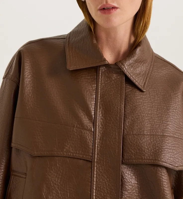 Pecan Boxy Faux Leather Jacket