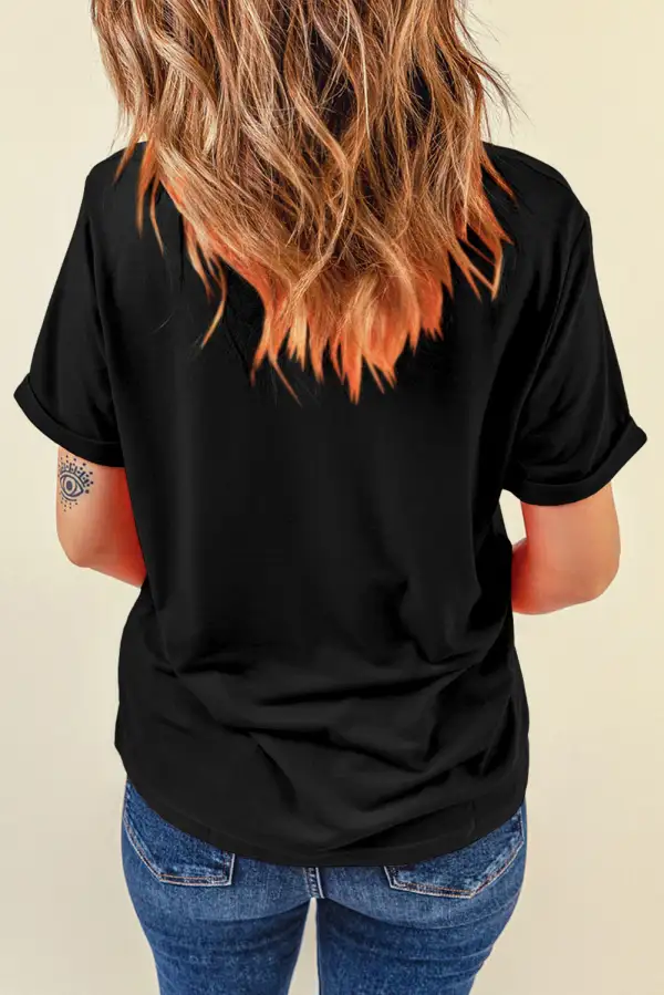 Black Casual Plain Crew Neck