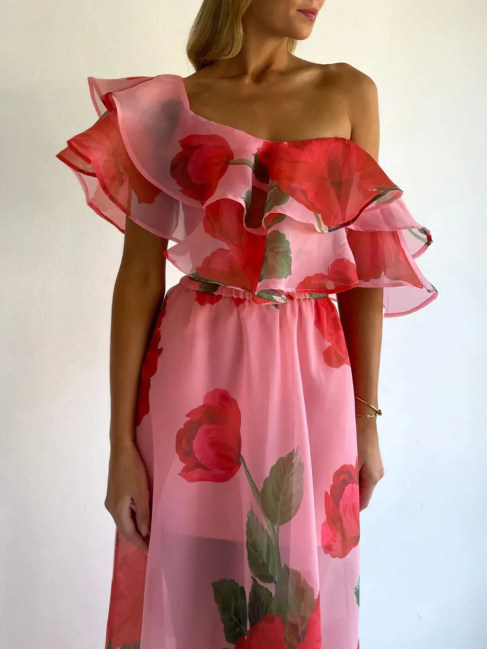 Textured Cropped Ruffle Trim Detail Coordinated Set