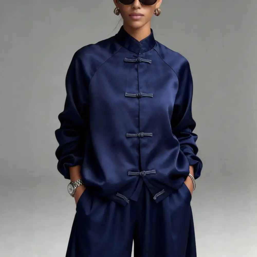 Wide-Leg Drawstring Long-Sleeve Women's Two-Piece Set